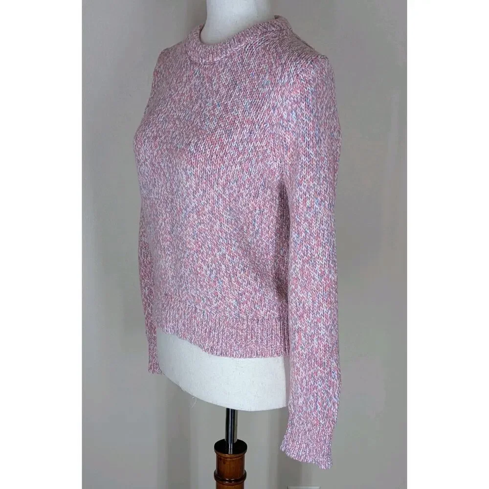 J.Crew Sweater Pink Multicolor Womens Medium Marled Chunky Cotton Knit Pullover